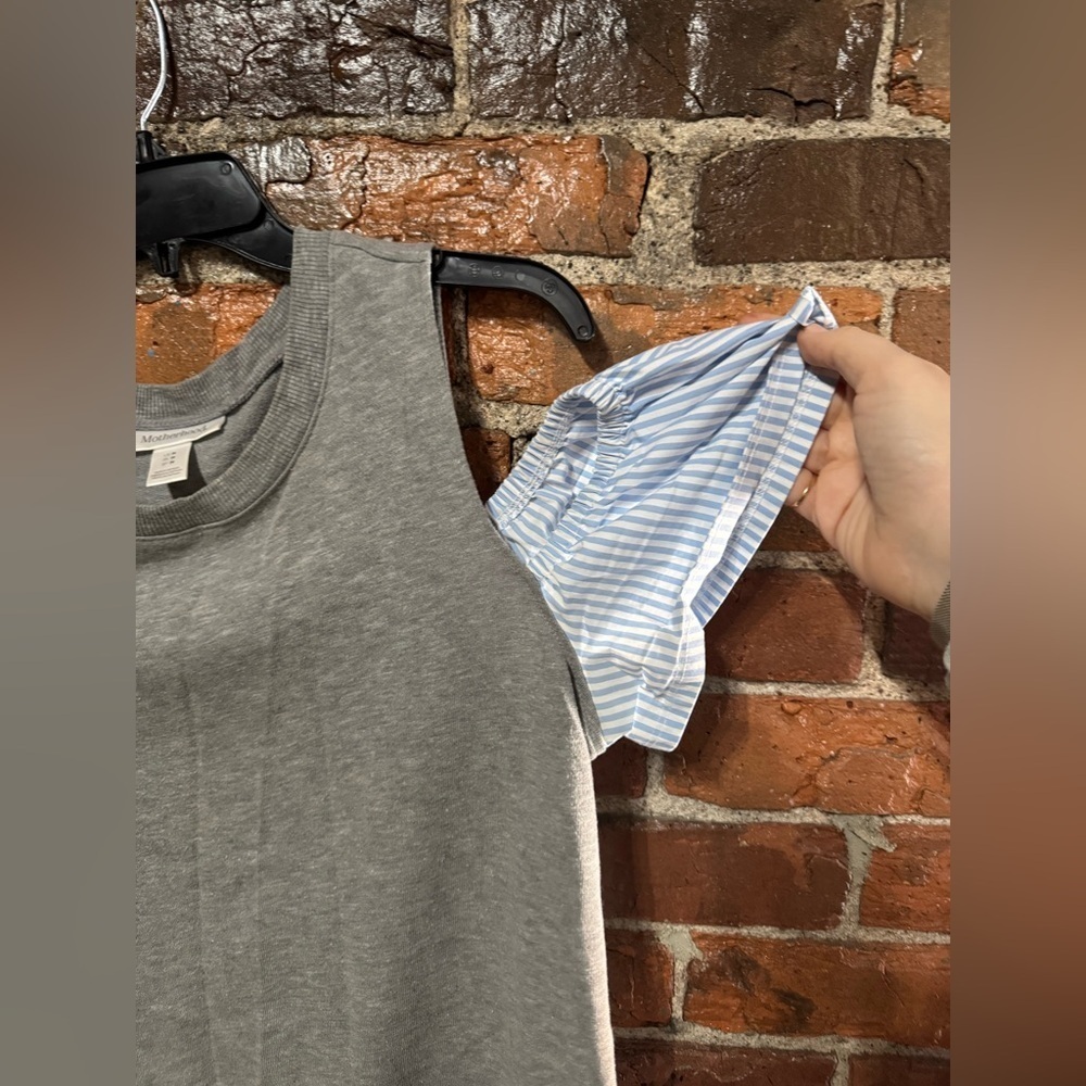 Motherhood Gray Top with Blue Striped Sleeves Maternity Top Size Medium - Picture 3 of 7